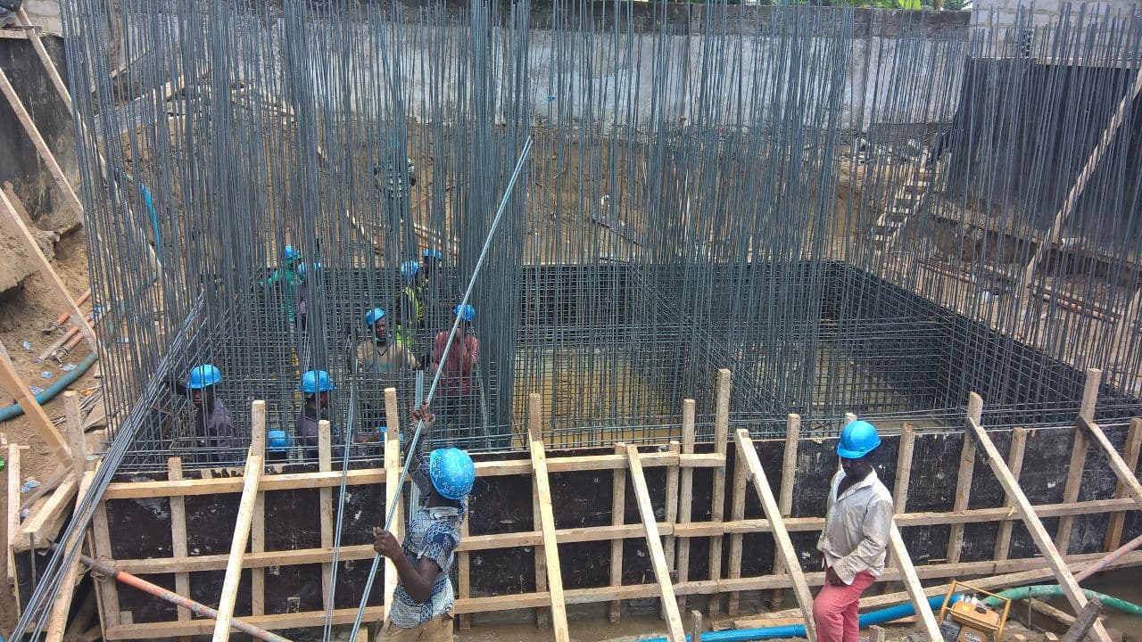Crew placing reinforcement steel for a foundation in Lagos